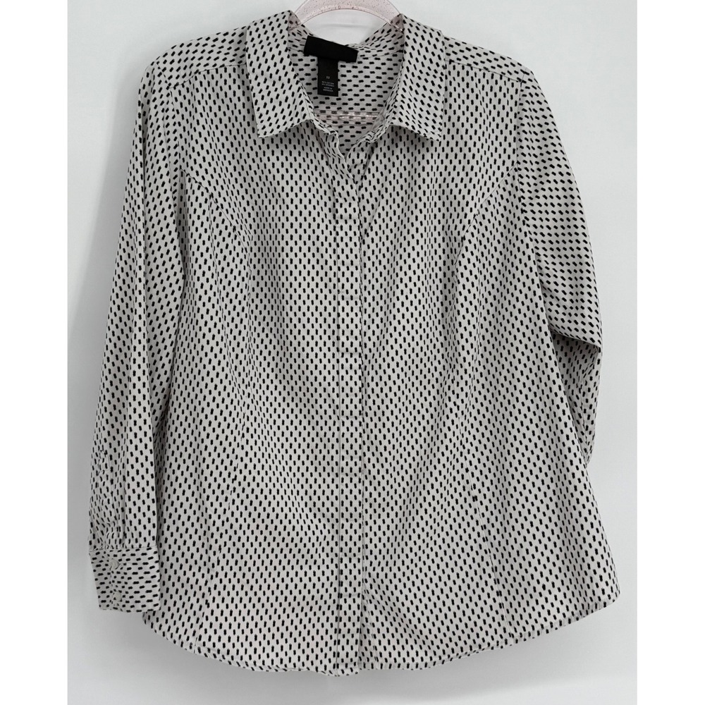 Lane Bryant Womens Black White Geometric Print Button Down Shirt Stretch Sz‎ 22